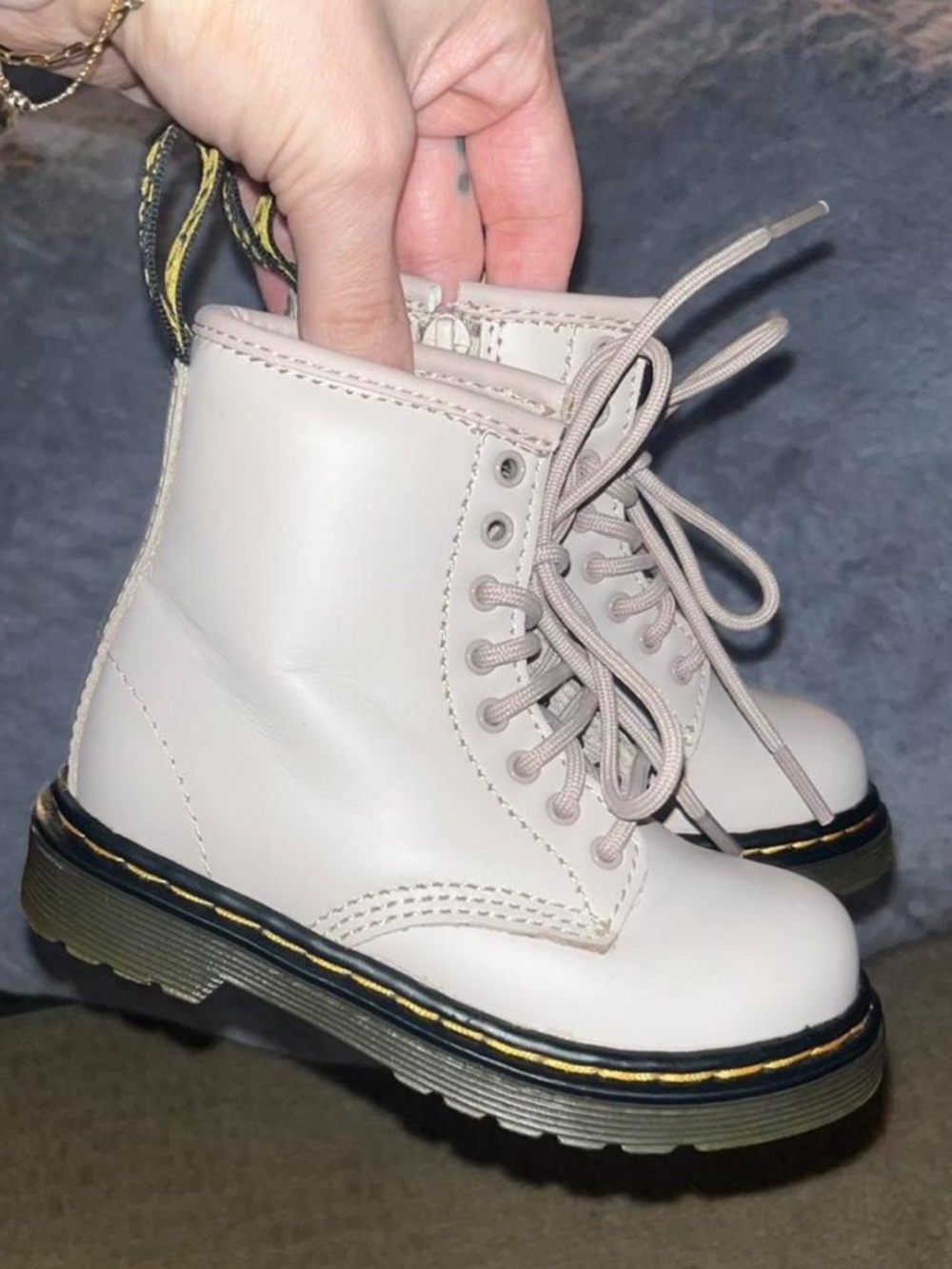 Kids Dr. Marten Lace-Up Combat Boots in Light Gray/Cream